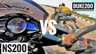 Ktm Duke200 Vs Pulsar NS200 Long Race | Highway top end | Amazing results