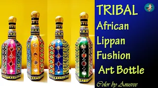 TRIBAL ART ON BOTTLE/African Tribal Boho Lippan Art/ Lippan Art on Bottle #TribalArt