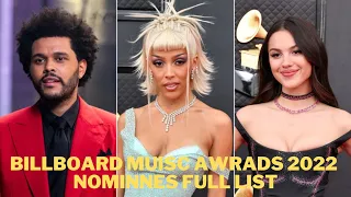 BILLBOARD MUSIC AWARDS 2022 NOMINEES FULL LIST