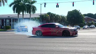 DODGE CHARGER HELLCATS TANDEM DRIFTING | BURNOUTS, REVS, BEST EXITS from Cars and Coffee Palm Beach