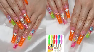 BORN PRETTY NEON GEL POLISH SET I COLORFUL NEON OMBRÉ MARBLE KAWAII GLITTER ACRYLIC NAILS TUTORIAL