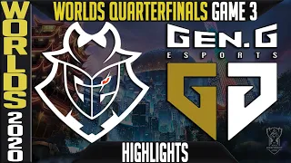 G2 vs GEN Highlights Game 3 | Quarterfinals Worlds 2020 Playoffs | G2 Esports vs Gen G G3