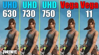 UHD 630 vs  UHD 730 vs  UHD 750 vs  Vega 8 vs  Vega 11   Fortnite