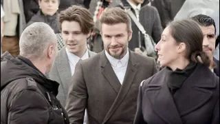 Cruz Beckham and David Beckham leaving the Dior Fashion Show in Paris