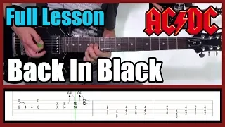 AC/DC BACK IN BLACK FULL LESSON WITH TABS | Rhythm guitar and solos