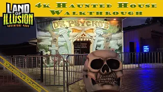 Dr. Psycho's Haunted Estate at Land of Illusion Scream Park 2021 - haunted house walkthrough in 4K