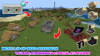 Minecraft pe 1.19 Op Seed Speedrun - Village, Stronghold & Portal At spawn with Diamond!!