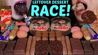 ASMR LEFTOVER DESSERT RACE! MINI DOVE ICE CREAM BARS, CHOCOLATE CHIP MOUSSE CAKE, NUTELLA, KINDER 먹방