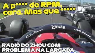 ZHOU IRRITADO NO RÁDIO COM PROBLEMA DURANTE A LARGADA E BOLICHE NA CURVA 1 NO GP DA HUNGRIA 2023