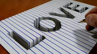 Draw Word "LOVE" - Hole on Line Paper   3D Trick Art