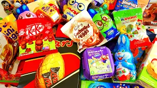 50 Surprise Eggs Unwrapping Kinder surprise Galaxy and top other chocolate eggs opening