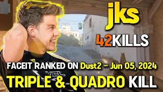 jks 42-28 on Dust2 | TRIPLE KILL & QUADRO KILL | FACEIT RANKED | Jun 05, 2024