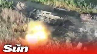 Russian T-90 battle tank explodes after Ukrainian FPV drone strike near Kherson