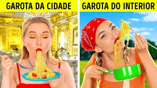 GAROTA RICA DA CIDADE VS. GAROTA SEM GRANA DO INTERIOR || Caro VS. Barato, por 123 GO! FOOD