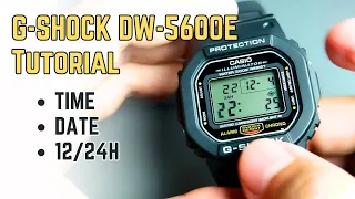 Casio G-Shock DW-5600 Tutorial / DW5600E: basic setting time, date, time format (Module 3229)