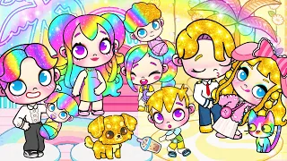 La Famille Aux Cheveux Arc-En-Ciel VS La Famille Aux Cheveux D'Or Dans AVATAR WORLD ! Toca Boca