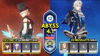 C0 Lyney Duo & C0 Neuvillette Solo | NEW Spiral Abyss 4.1 Floor 12 9 Stars | Genshin Impact 4.1