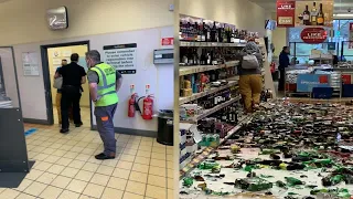 Moment shopper chucks 500 booze bottles on floor in Aldi wrecking rampage
