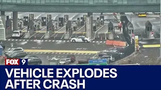 Vehicle explodes after crash on Rainbow Bridge in Niagara Falls