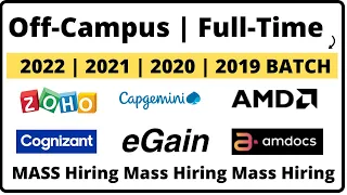 Capgemini | Zoho | Amdocs | Off-Campus Drive 2022-2019 BATCH | BE | BTECH | ME | MTECH Mass Hiring