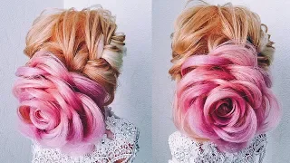 Свадебная/Вечерняя Прическа на Длинные Волосы. РОЗА из волос. Flower Bun. Hairstyle For Long Hair