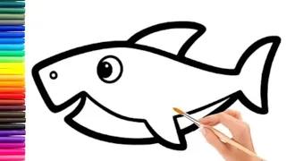 shark drawing for kids and toddlers. | Easy baby shark Drawing, sea animal drawing