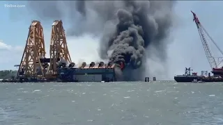 Capsized Golden Ray cargo ship catches fire