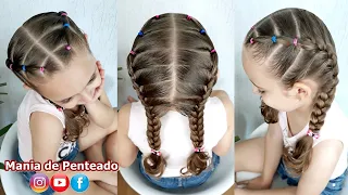 Penteado Infantil com ligas e tranças embutida | Easy hairstyle with rubber band and braid for girls