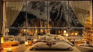 ❄Softy Winter Night in Cozy Bedroom With Cracking Fireplace and Smooth Jazz | Piano Music for Relax