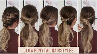 5 Cute low ponytail hairstyles // Hair tutorial