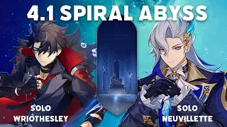 4.1 Spiral Abyss, Solo C1 Wriothesley and Solo C0 Neuvillette! | Genshin Impact
