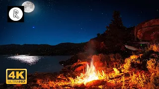 🔥 Campfire, Crackling Fire near River w/ Rain & Thunder Sounds | Relaxing Sounds for Sleep, Insomnia