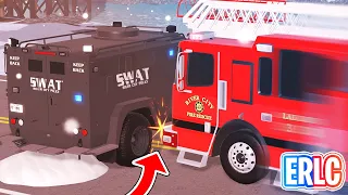 STOLEN LADDER TRUCK SMASHES INTO THE SIDE OF BEARCAT! - ERLC Roblox Liberty County