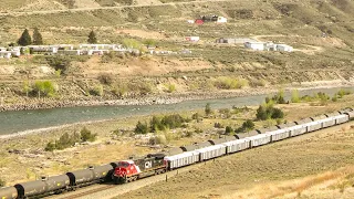 Canadian National/CPKC Freight Trains meet on the siding in Ashcroft, Thompson Canyon!