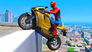 GTA 5 Spiderman Motorcycle Stunts #9 - Spider-Man Jumps & Fails, Gameplay