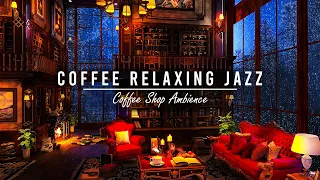 Rainy Day at the Cozy Library ☕ Relaxing Jazz music to relax, study, work