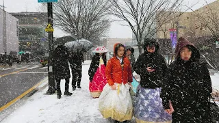 Snowfall SEOUL BUKCHON Hanok Village, Heavy Snow Seoul, Snow Asmr Ambience, Seoul Travel Walker.