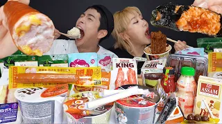 SUB) ASMR MUKBANG 호로록!뽀득!쫀득! 편의점음식 먹방!!(치즈불닭볶음면,짜파구리,삼각김밥,소세지,디저트!) Korean convenience store food!