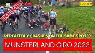 REPEATEDLY CRASHES ON THE SAME SPOT IN MUNSTERLAND GIRO 2023 HIGHLIGHTS