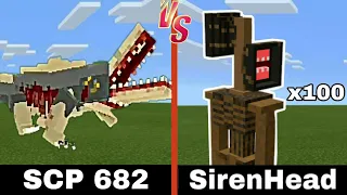 SCP 682 vs. 100 Sirenhead | Minecraft (Feeding Battle!)