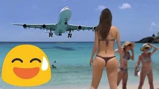 P4 Airport St Maarten jet blast - Beautiful caribbean beach - Amazing Plane landing and Takeoff