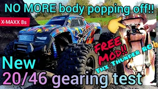 Traxxas XMAXX 8s 🔥FREE MOD!🔥How to stop the BODY EJECTING for FREE!!! & 20/46 GDS gears💥✈🚀
