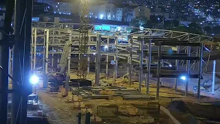 Arena MRV 6/6 à noite segue a terraplenagem no início e no final do córrego/ perfuratriz/ 26/04/2021