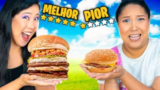 PROVANDO O HAMBURGUER DE PIOR E MELHOR AVALIAÇÃO DO APLICATIVO | Blog das irmãs