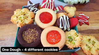 Eggless Cookies Box / Holiday Cookies / One Dough 4 types of Cookies / Butter Cookie Box