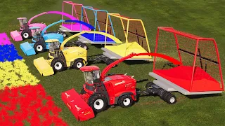 LEGEND OF THE FARMERS! COLORED GRASS HARVEST WITH AMAZING LOADER TRAILERS & 16 WHEELS TRACTORS! FS19