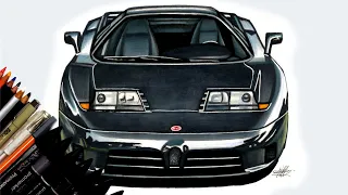 Realistic Car Drawing - Bugatti EB110 - Time Lapse - Drawing Ideas