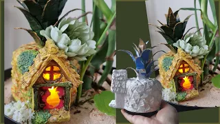 DIY Pineapple Fairy House Using Cardboard, Jar, and Air Dry Clay Craft Idea