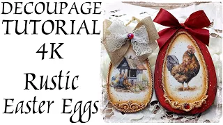 🐓4K DECOUPAGE DIY TUTORIAL🐓 How to make Rustic Easter Eggs/ Jajka Wielkanocne w Stylu Rustykanym 🐓