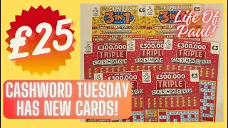£25 mix of Triple Cashword and 3 in 1 Scratch Cards. Cashword Tuesday has new card in plays.